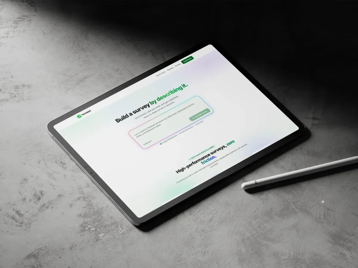 Formlark survey builder interface and product screens